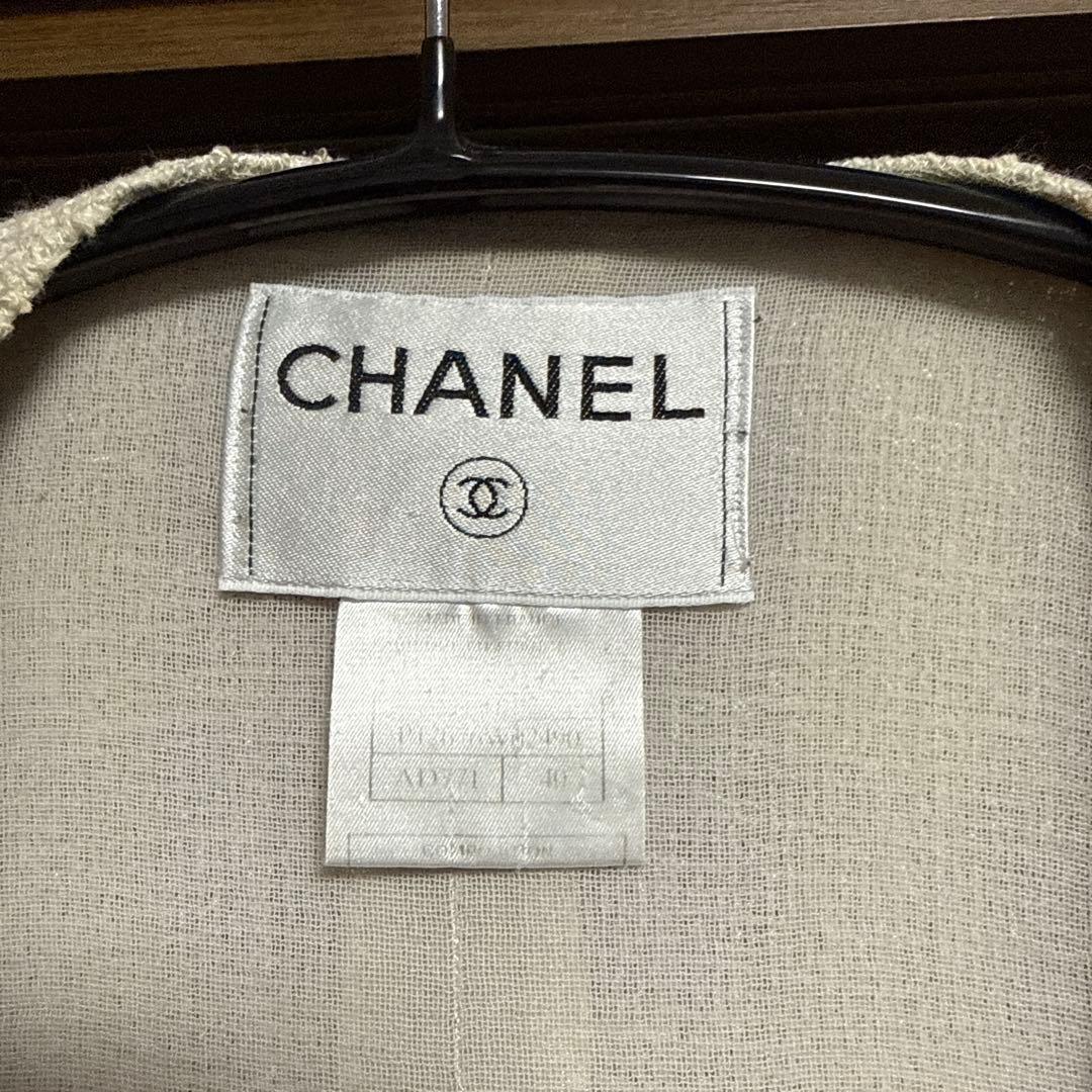 CHANEL コットン リネン ノーカラー ジャケット