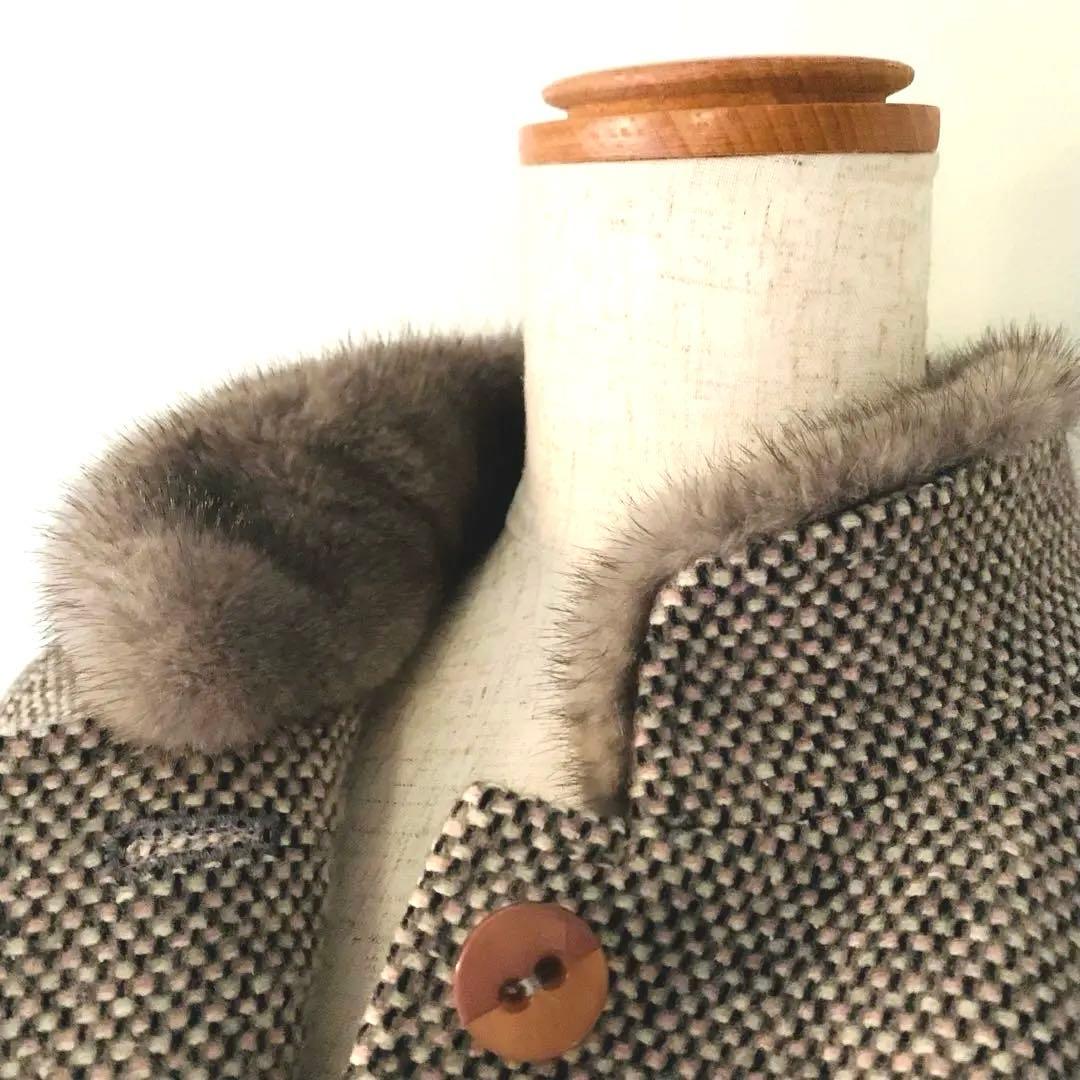 美品✨レリアン 日本製 ミンクファー付き ウール シルク カシミヤ 混紡 コート