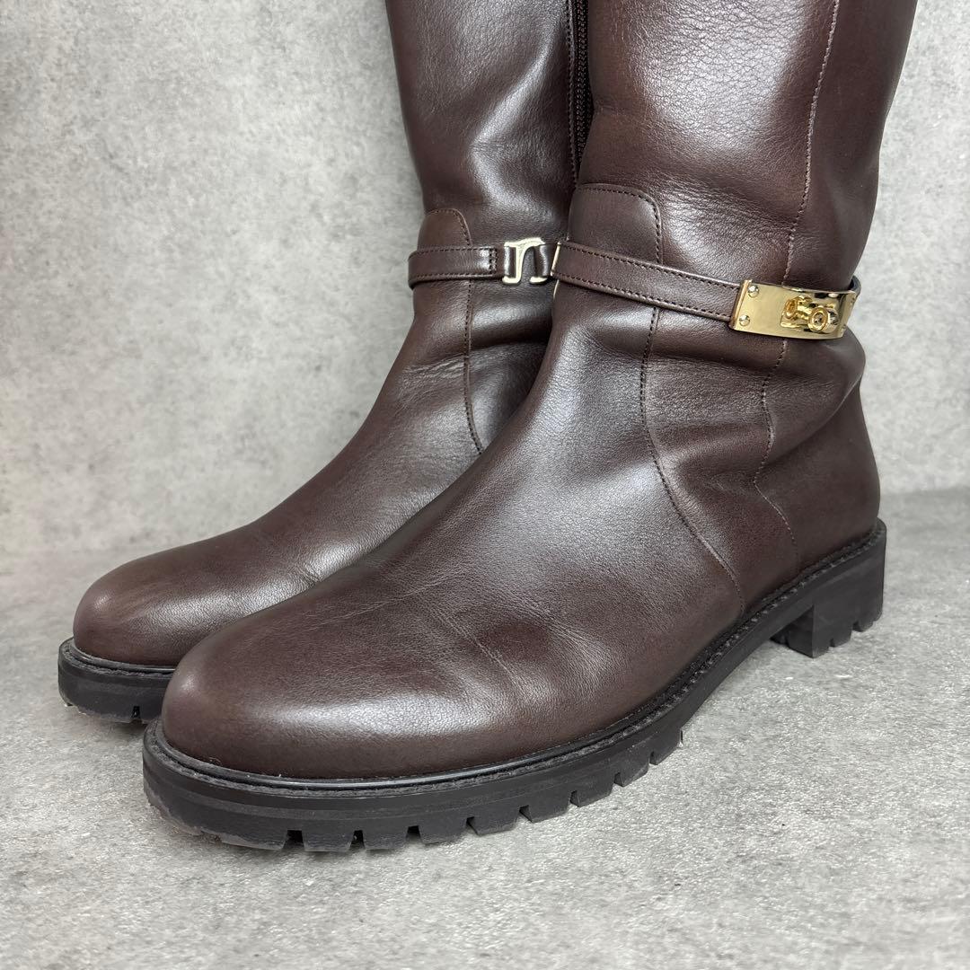 美品！HIMIKO ヒミコ ベルト金具 トラックソール ロングブーツ 撥水 茶