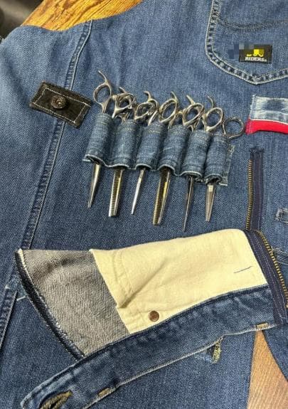 デニムエプロン 　シザーバック　美容師　トリマー　ハンドメイド