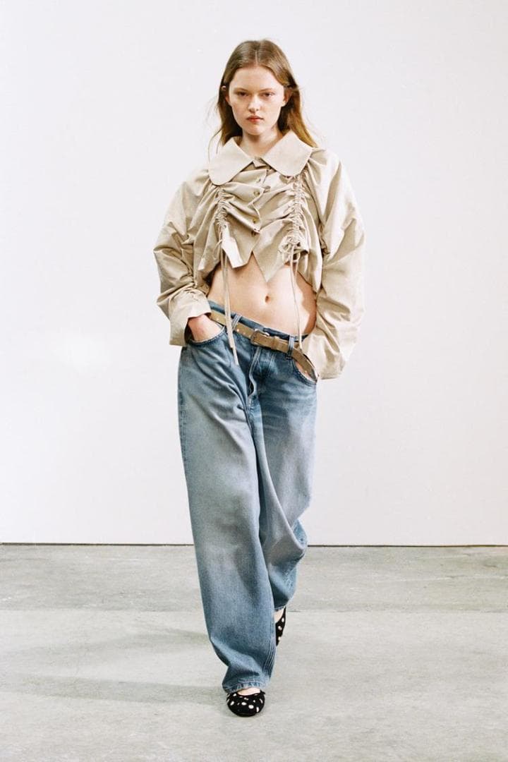 ZARA フリル付きクロップドトレンチコート ベージュ XS～S