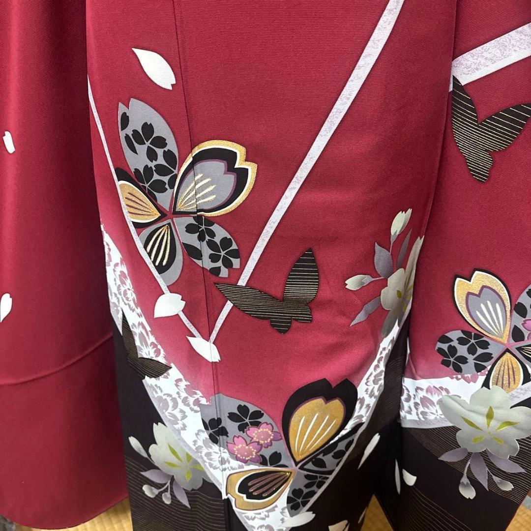 えんじ×こげ茶♡蝶×桜レトロモダン♡振袖フルセット　成人式