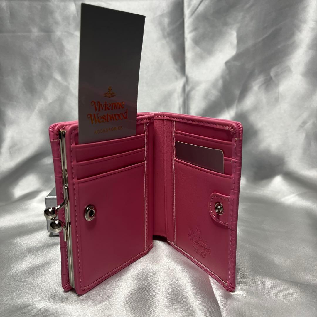 新品VivienneWestwoodピンク クロコダイル 蝶々留め 二つ折り財布
