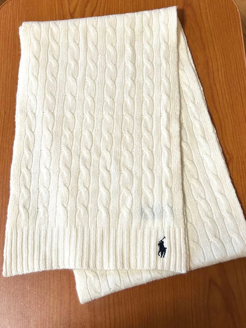 美品　ポロ・ラルフ・ローレン ケーブル編みマフラー アイボリー