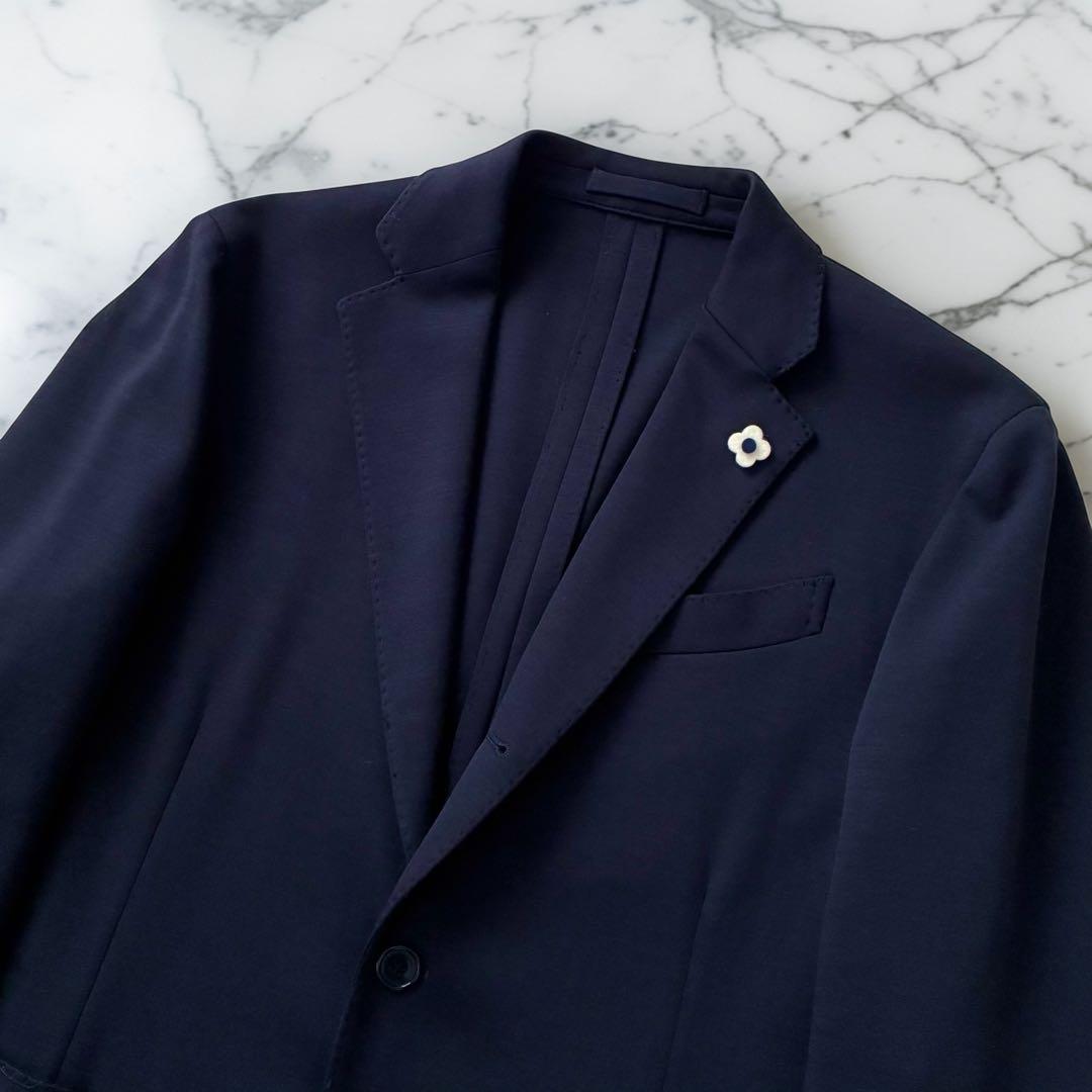 【未使用級】LARDINI ブートニエール付 ネイビーテーラードジャケット 48