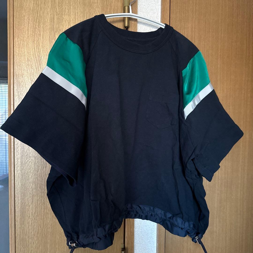 sacai 紺/緑 ラグランスリーブ Tシャツ