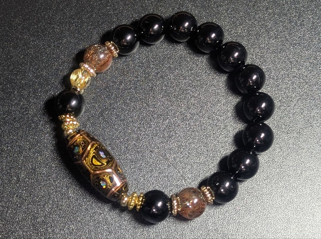 高品質艶美伝統工芸品大漆銅線亀甲天珠☓モリオン☓黒金スーパーセブンデザブレ