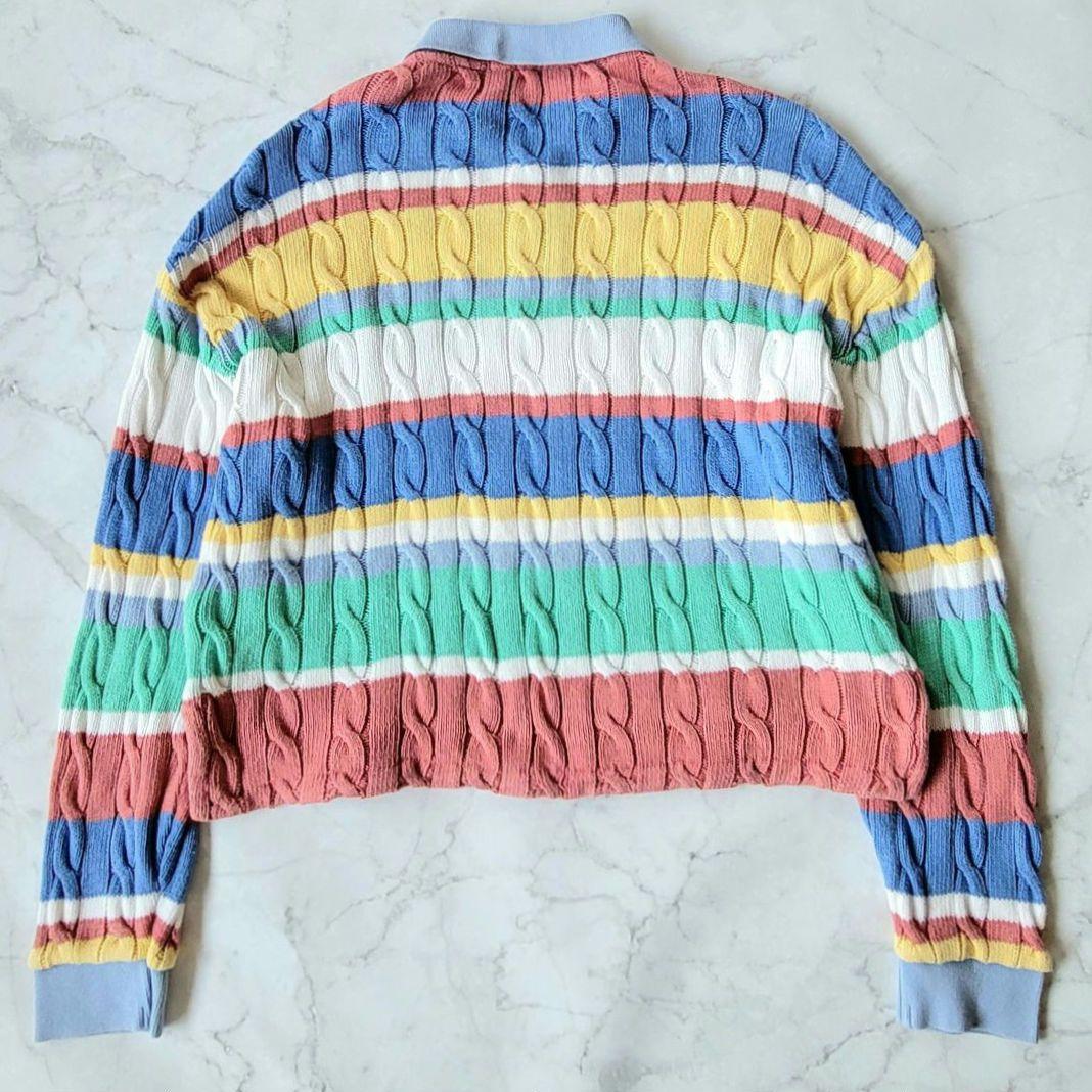 ポロ ラルフ ローレン ケーブルニット コットン ロングスリーブ ポロシャツ　M