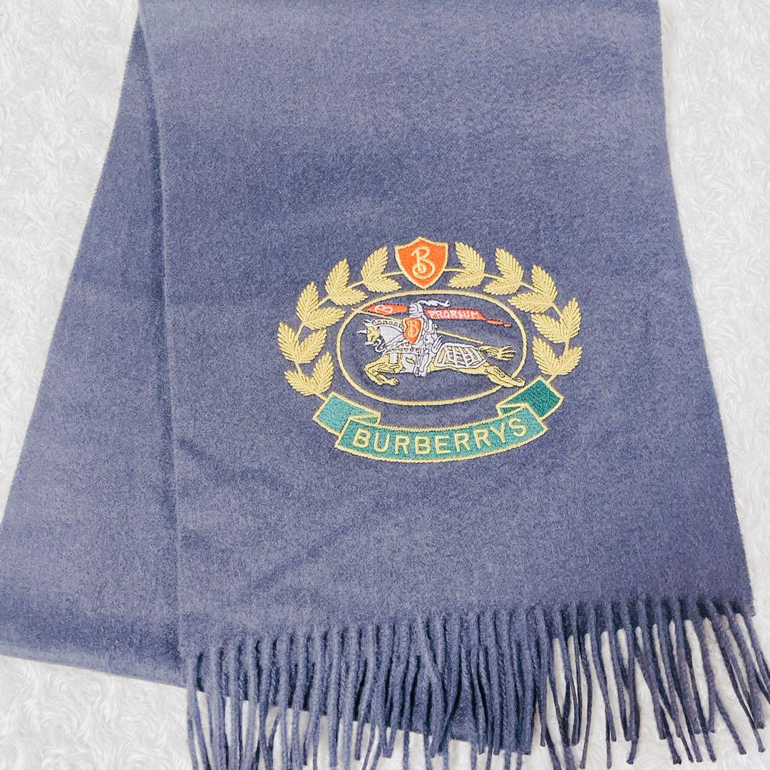 美品 BURBERRY カシミヤ100% スコットランド製 エンブレム マフラー