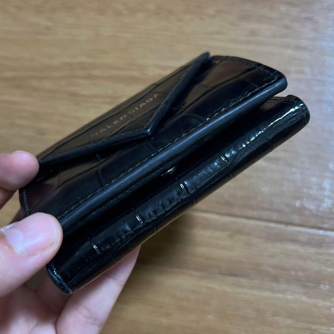 BALENCIAGA バレンシアガ ミニウォレット 三つ折り財布 クロコ 黒