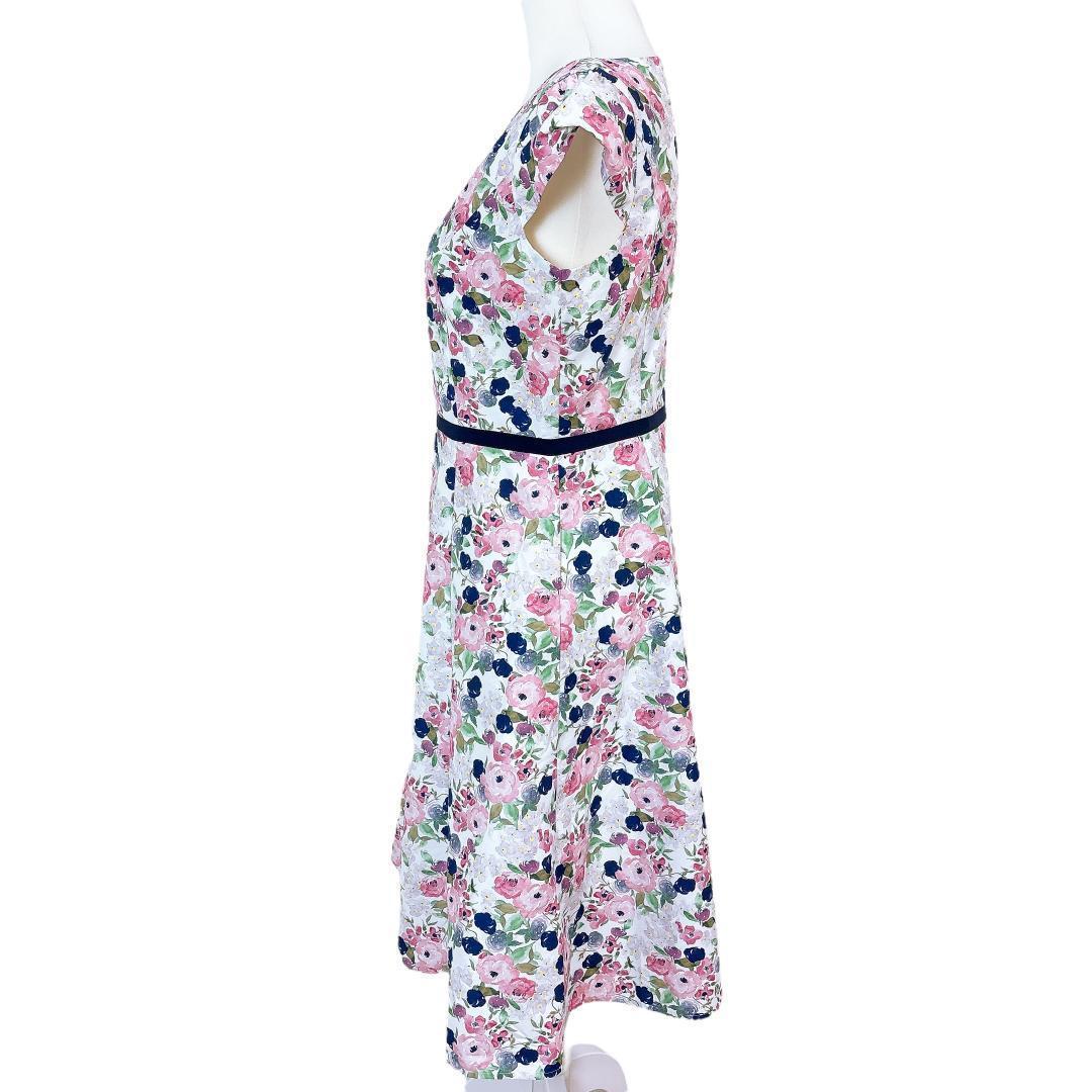 【美品】TOCCA フレンチスリーブ フレアワンピース Aライン 6 花柄