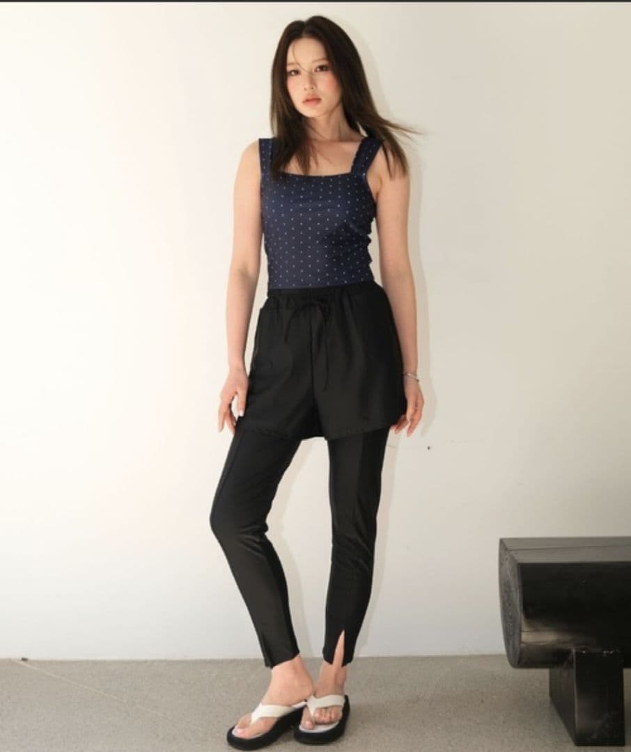 オシャレボ ネイビー ドット柄 水着・ラッシュガードセット Lサイズ