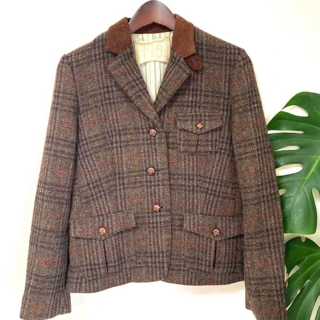 美品★fig london ハリスツイード チェックウールジャケット