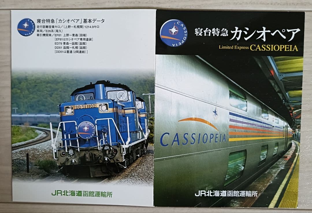 寝台特急カシオペア 乗車記念オレンジカード JR北海道 函館運輸所