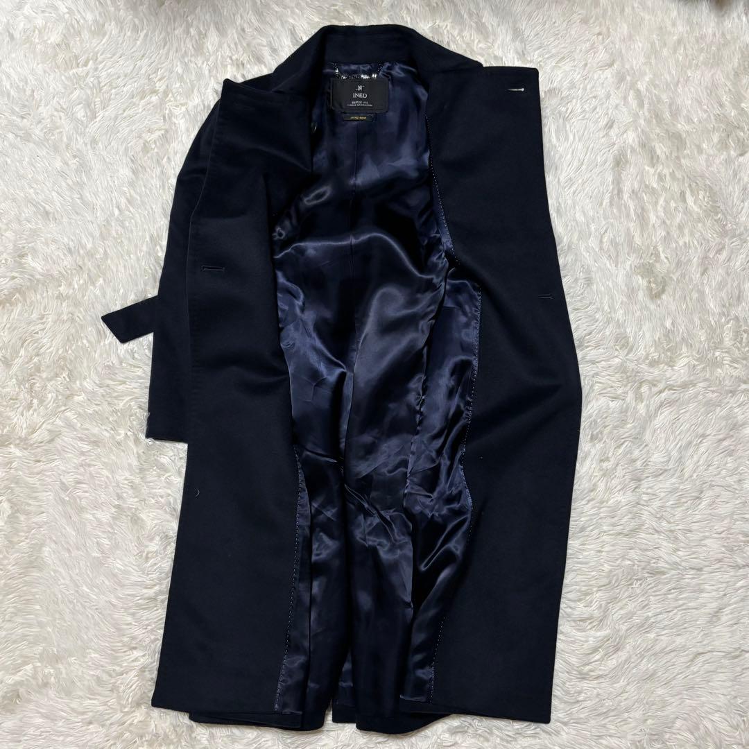 INED イネド　ネイビー ロングコート ウールコート　7 カシミヤ100%