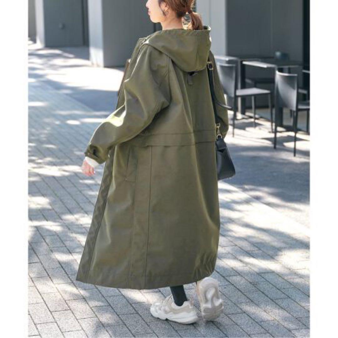 Spick&Span ボンディングフーデットコート カーキグリーン