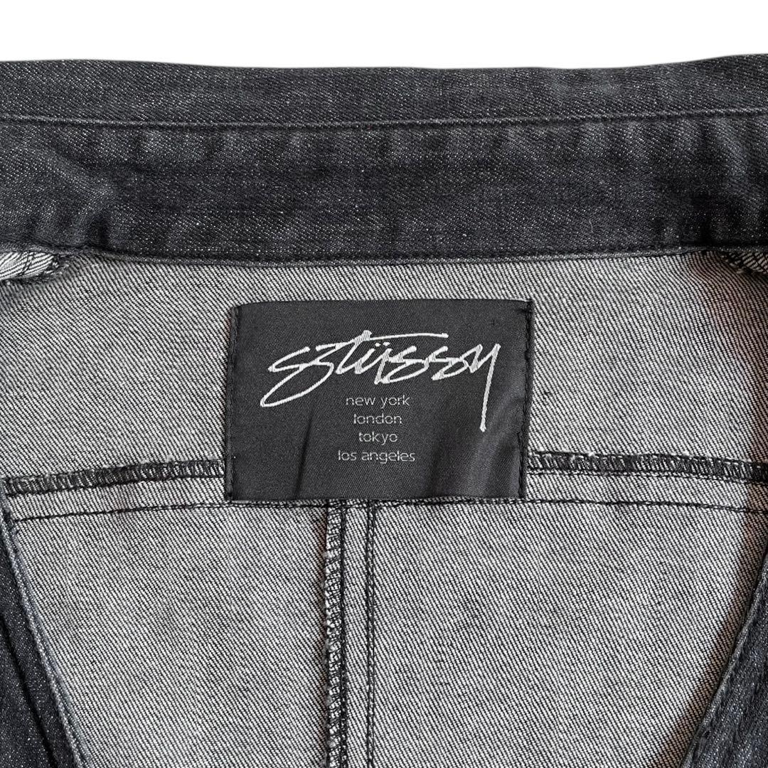 STUSSY ワールドツアー デニムワンピース S ブラック ストレッチ ロゴ