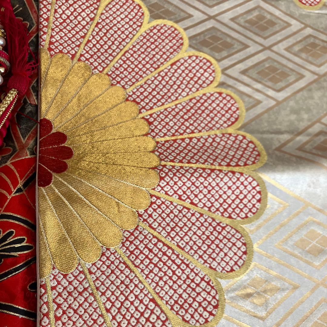 お値下げ　振袖セット　袋帯　帯締め　髪飾り　金糸刺繍　正絹　古典柄　4点