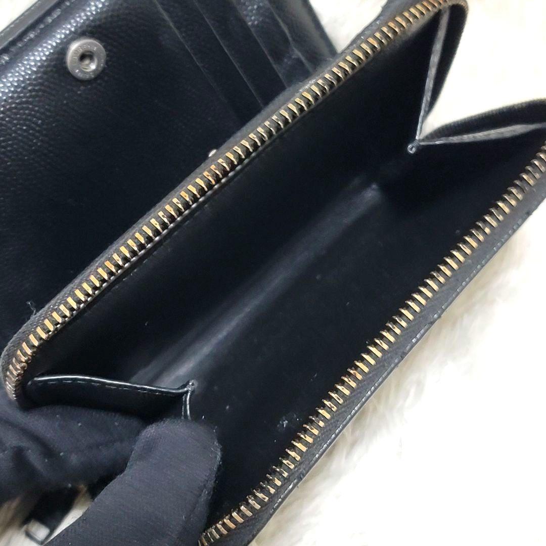 極美品 サンローラン YSL Vステッチ 二つ折り財布 キャビアスキン 黒