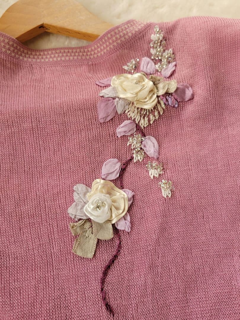 アトリエサガン　花柄　刺繍　カーディガン　長袖　ピンク　ATELIERSAGAN