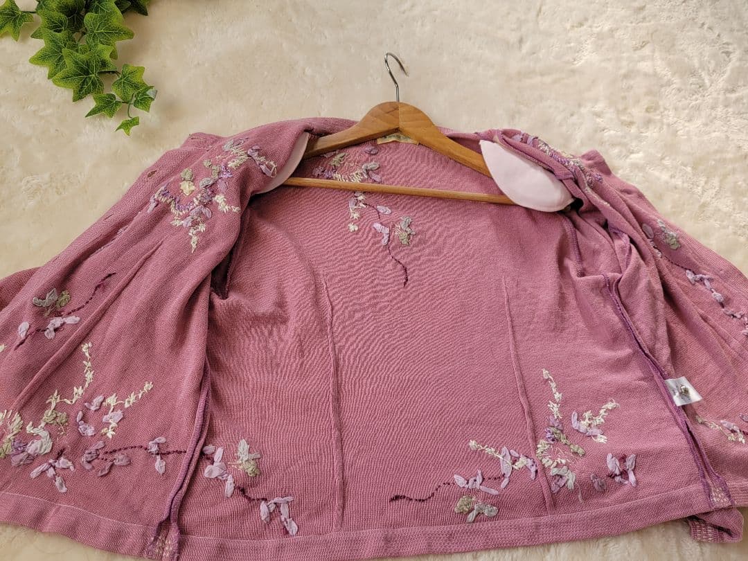 アトリエサガン　花柄　刺繍　カーディガン　長袖　ピンク　ATELIERSAGAN