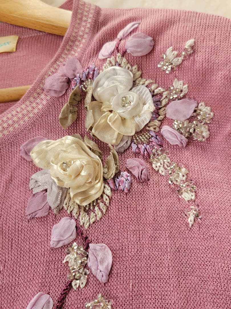 アトリエサガン　花柄　刺繍　カーディガン　長袖　ピンク　ATELIERSAGAN