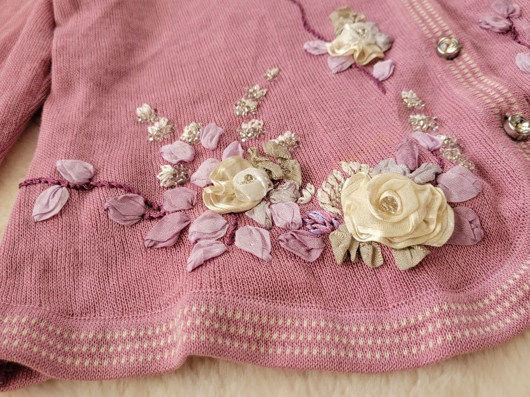 アトリエサガン　花柄　刺繍　カーディガン　長袖　ピンク　ATELIERSAGAN