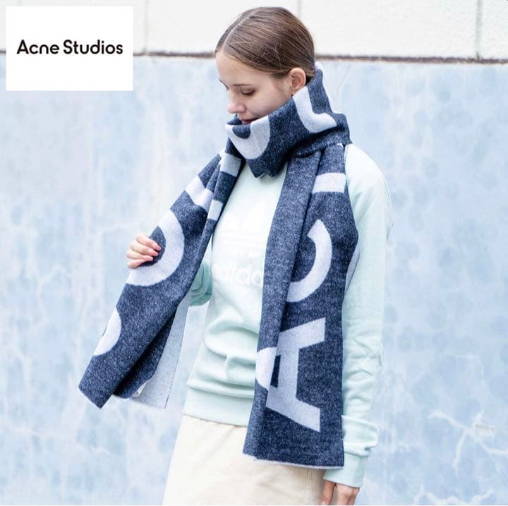 Acne Studios ウール バイカラーロゴ マフラー イタリア製　最終値下