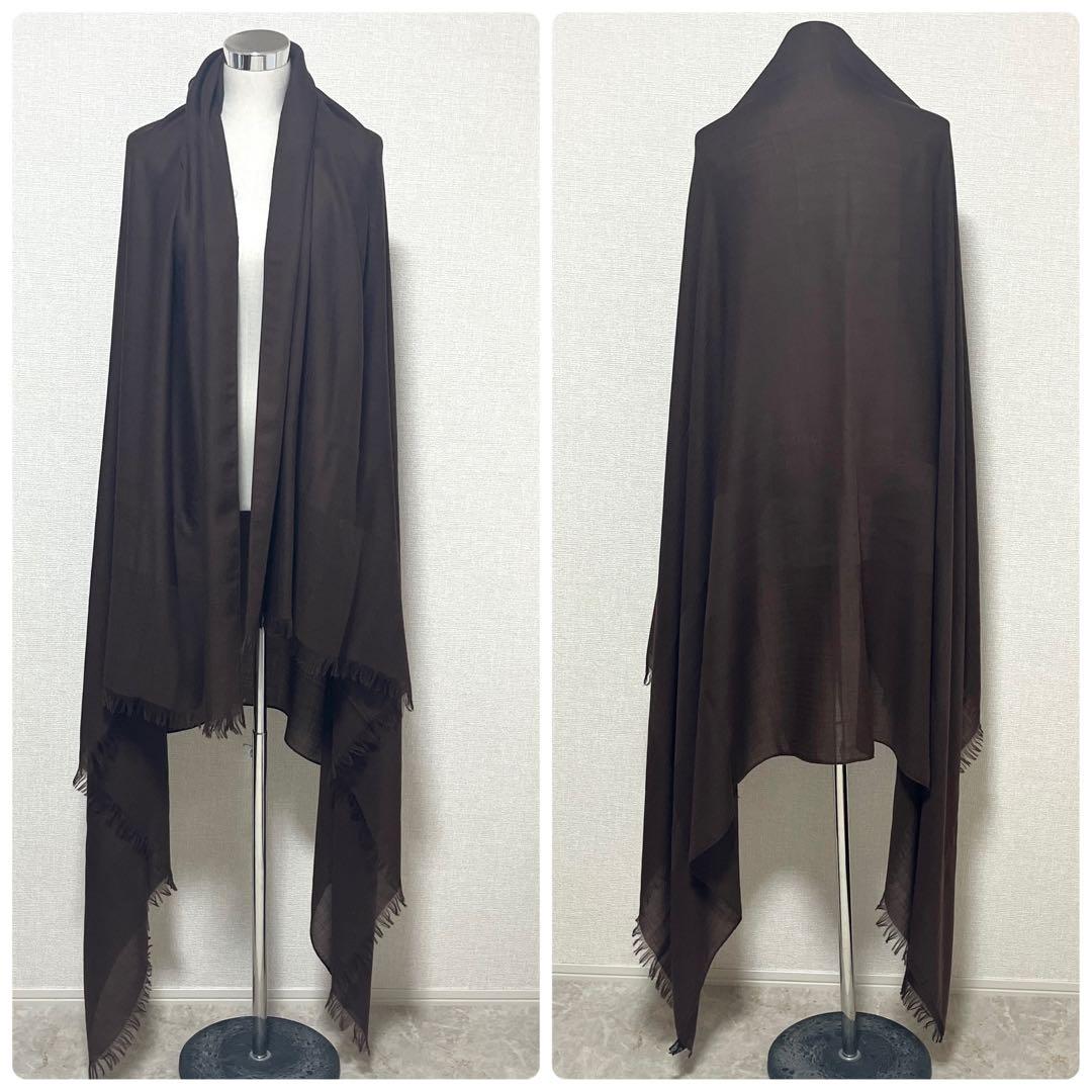 【未使用級】HERMES/エルメス　大判ストール　Hロゴ　カシミヤ　羽織り　茶