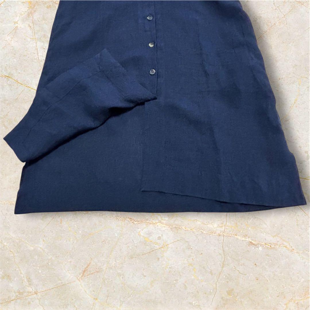 マーガレットハウエル 麻100 日本製 ロングシャツワンピース Ⅱ 上品ネイビー