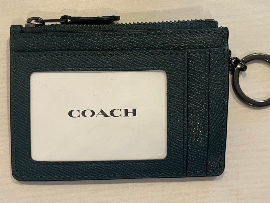 COACH パスケース IDケース ダーク グリーン メタリックミネラル