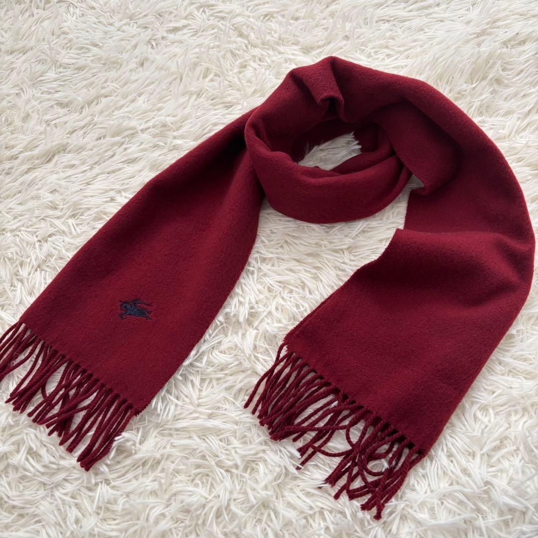Burberrys バーバリー カシミヤ100 マフラー ロゴ刺繍 レッド
