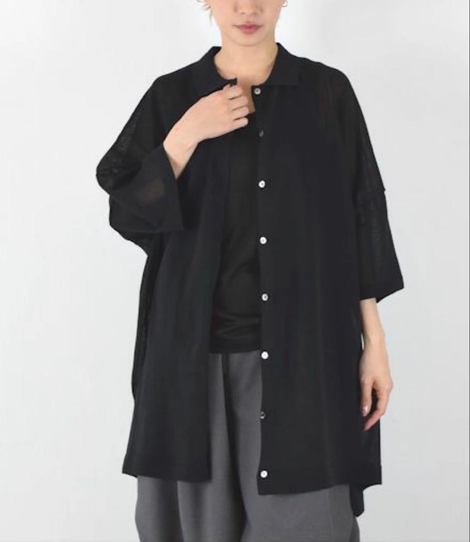 【美品】ミズイロインド ワイドニットシャツ　2-220025 ブラック