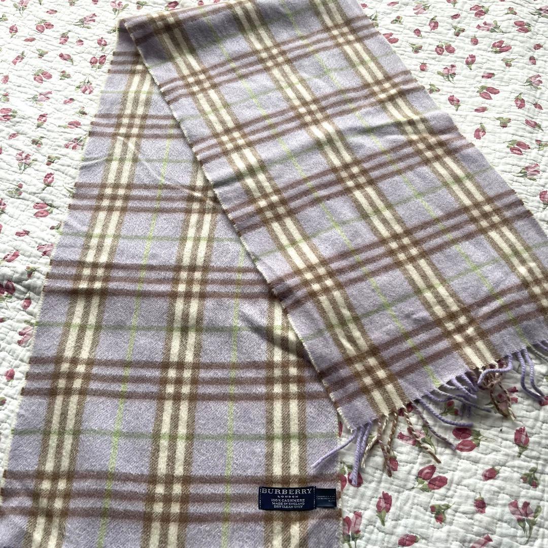 BURBERRY カシミヤ100% マフラー チェック柄　淡い紫ピンク