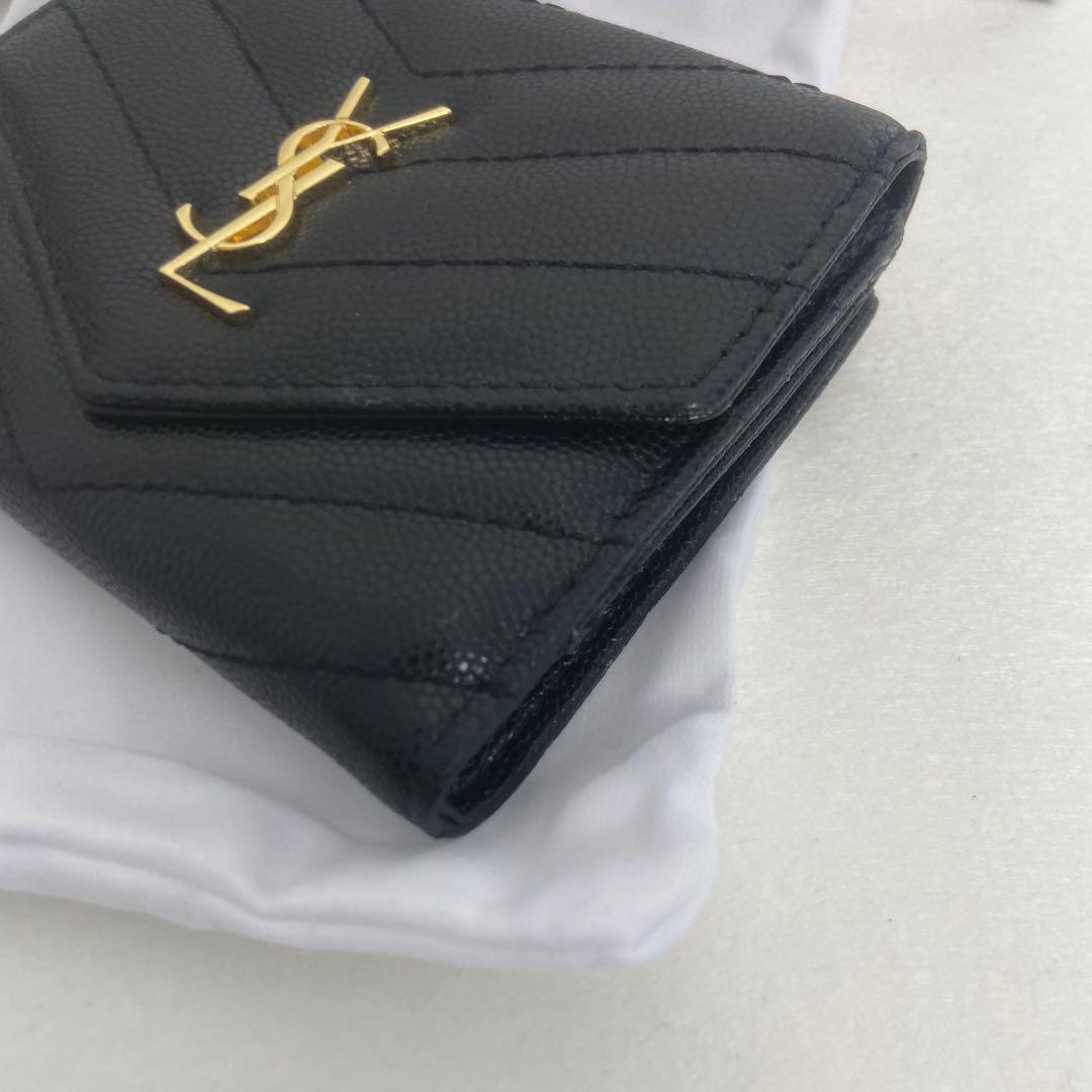 SAINT LAURENT キルティング 三つ折り財布 レザー 中古品