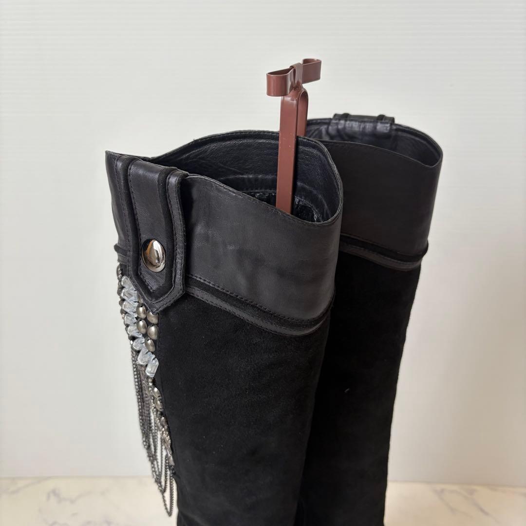 美品 COBRA ロングブーツ ビジュー装飾 定価4万円スエード 黒