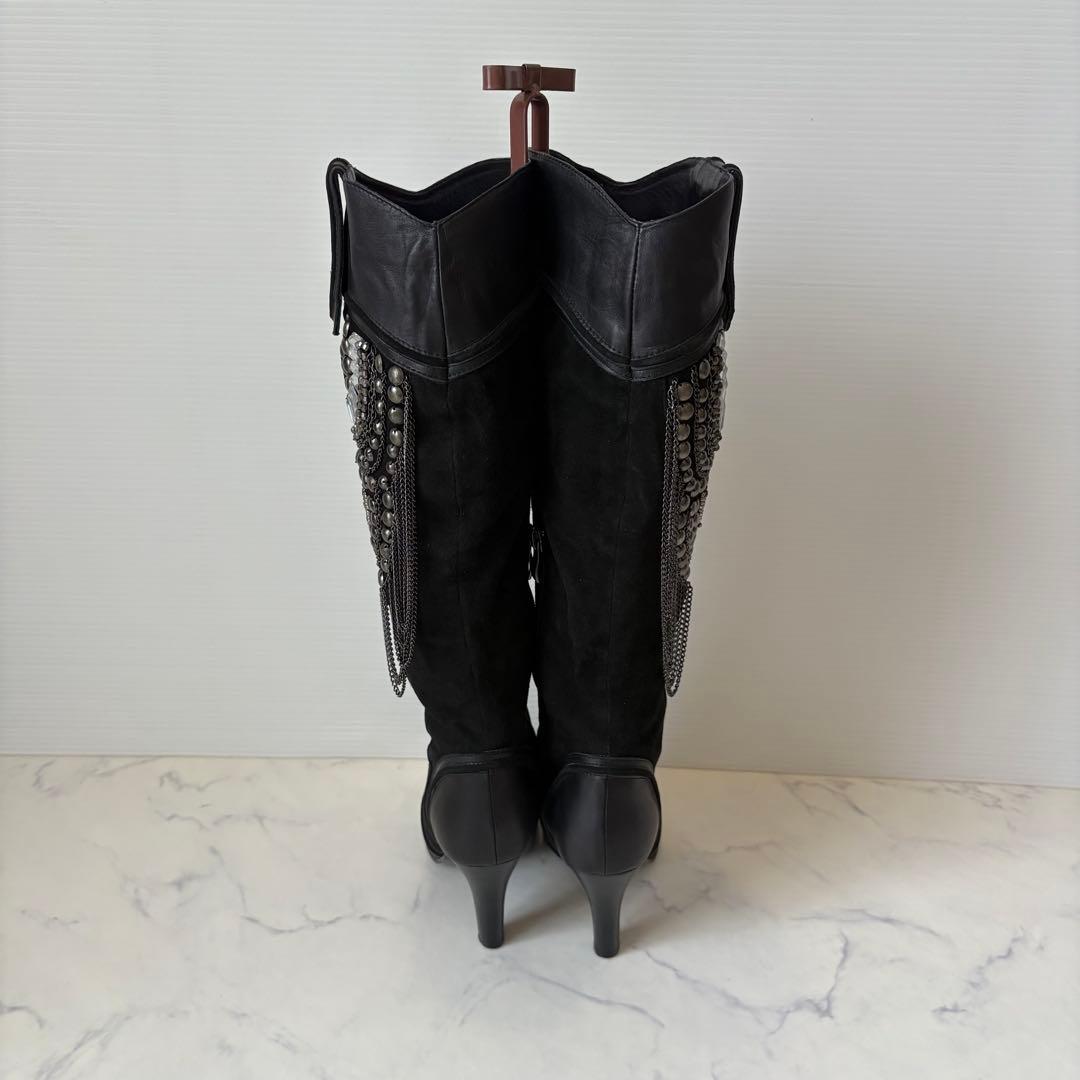 美品 COBRA ロングブーツ ビジュー装飾 定価4万円スエード 黒