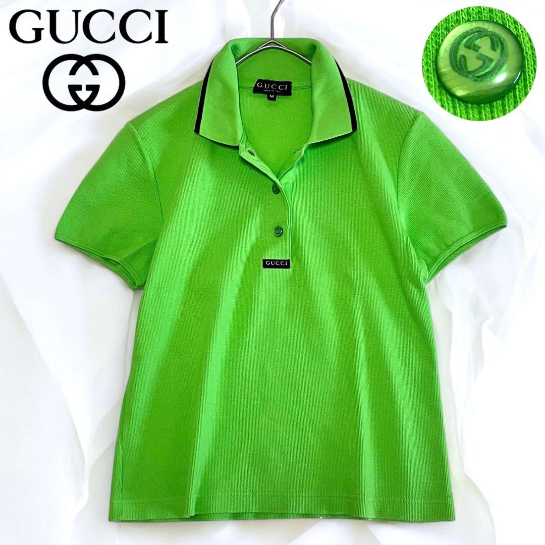 美品 GUCCI グッチ インターロッキングG ボタン ポロシャツ グリーン