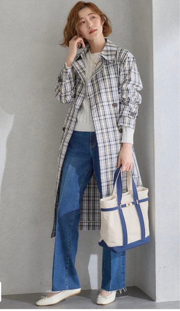 【新品、値札付】23区 メモリーチェック トレンチコート 38サイズ