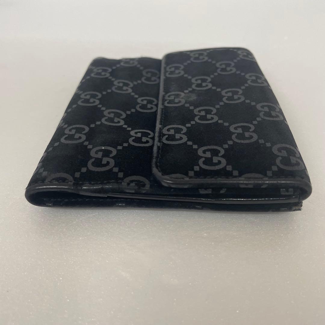 GUCCI GG 二つ折り 財布 ロゴ 黒 ブラック スエード