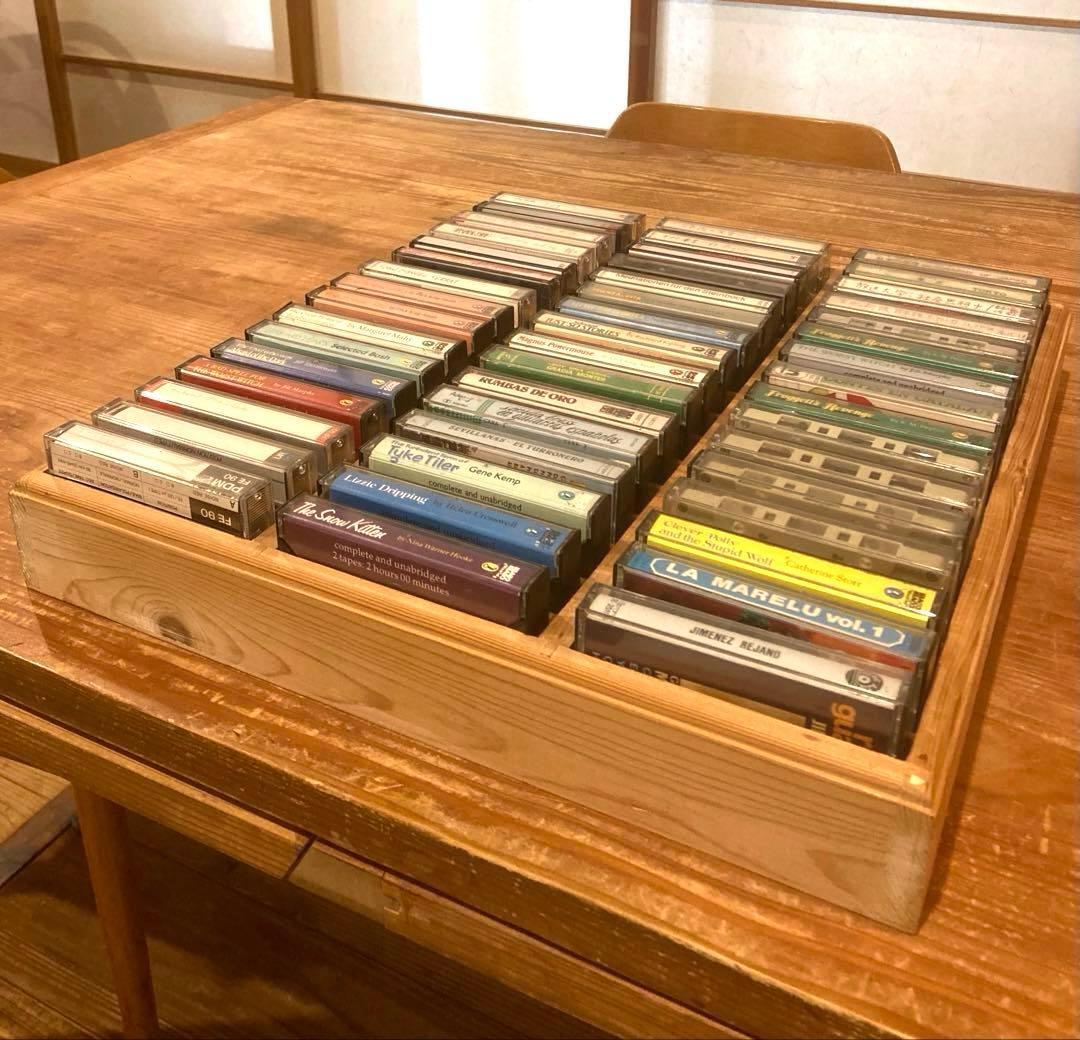 激レア❣️カセットテープケース 天然木 昭和レトロ 48本収納 軽くて頑丈 職人技