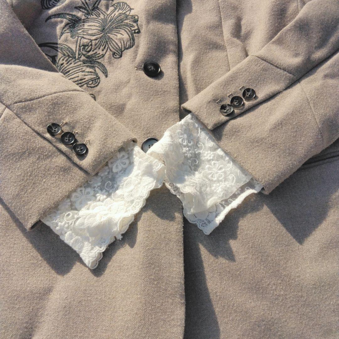 Muel Chic 花柄刺繍 テーラードジャケット F 袖口レース ベージュ