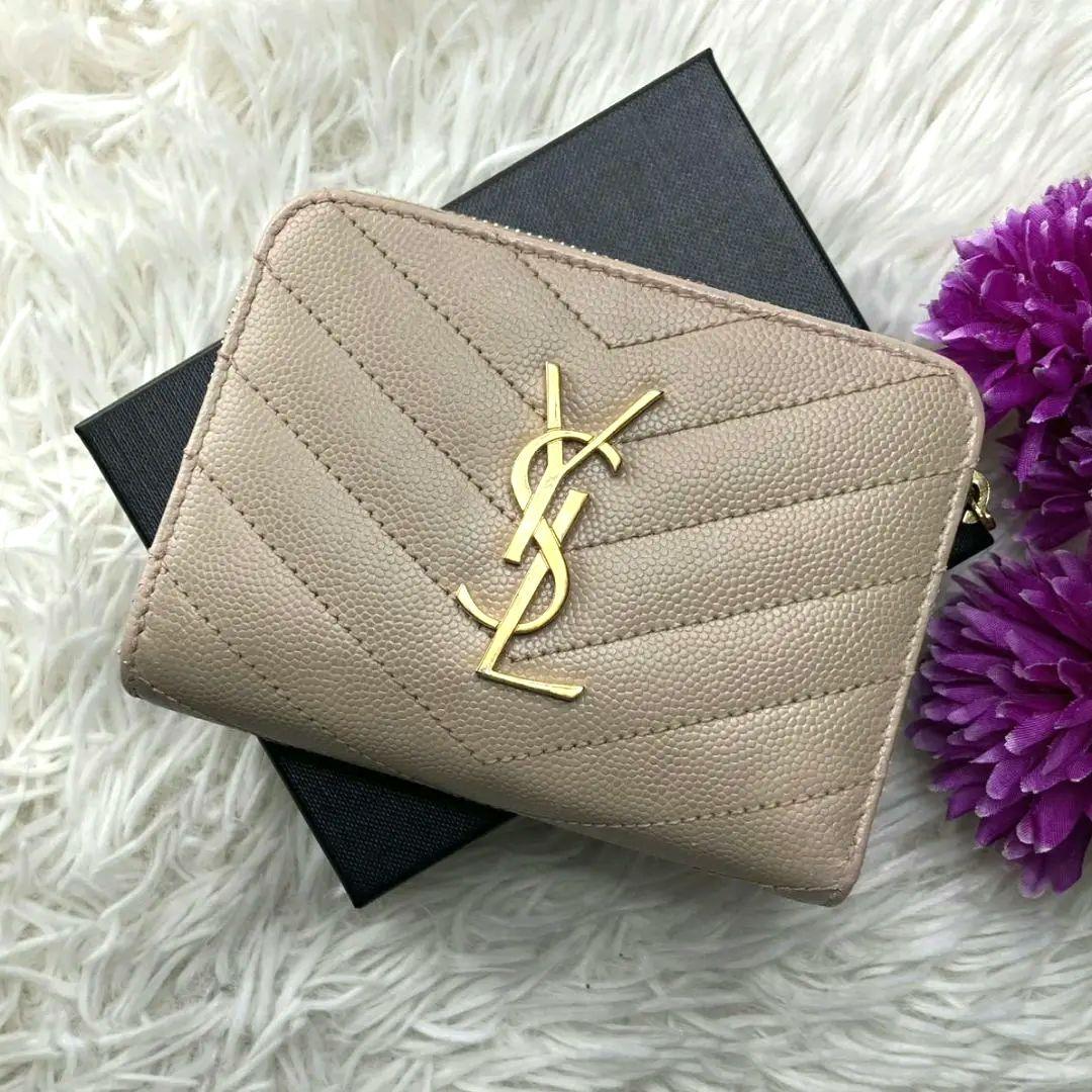 美品✨イヴサンローラン YSL 財布 コンパクト ベージュ レディース