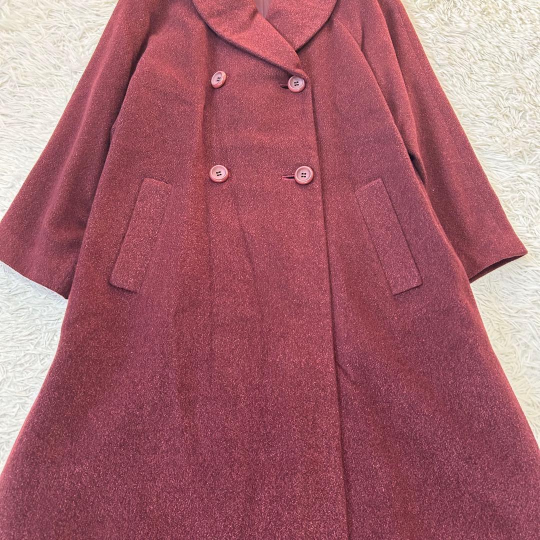 Leilian ダブルブレストロングコート 高級 シルク アンゴラブレンド