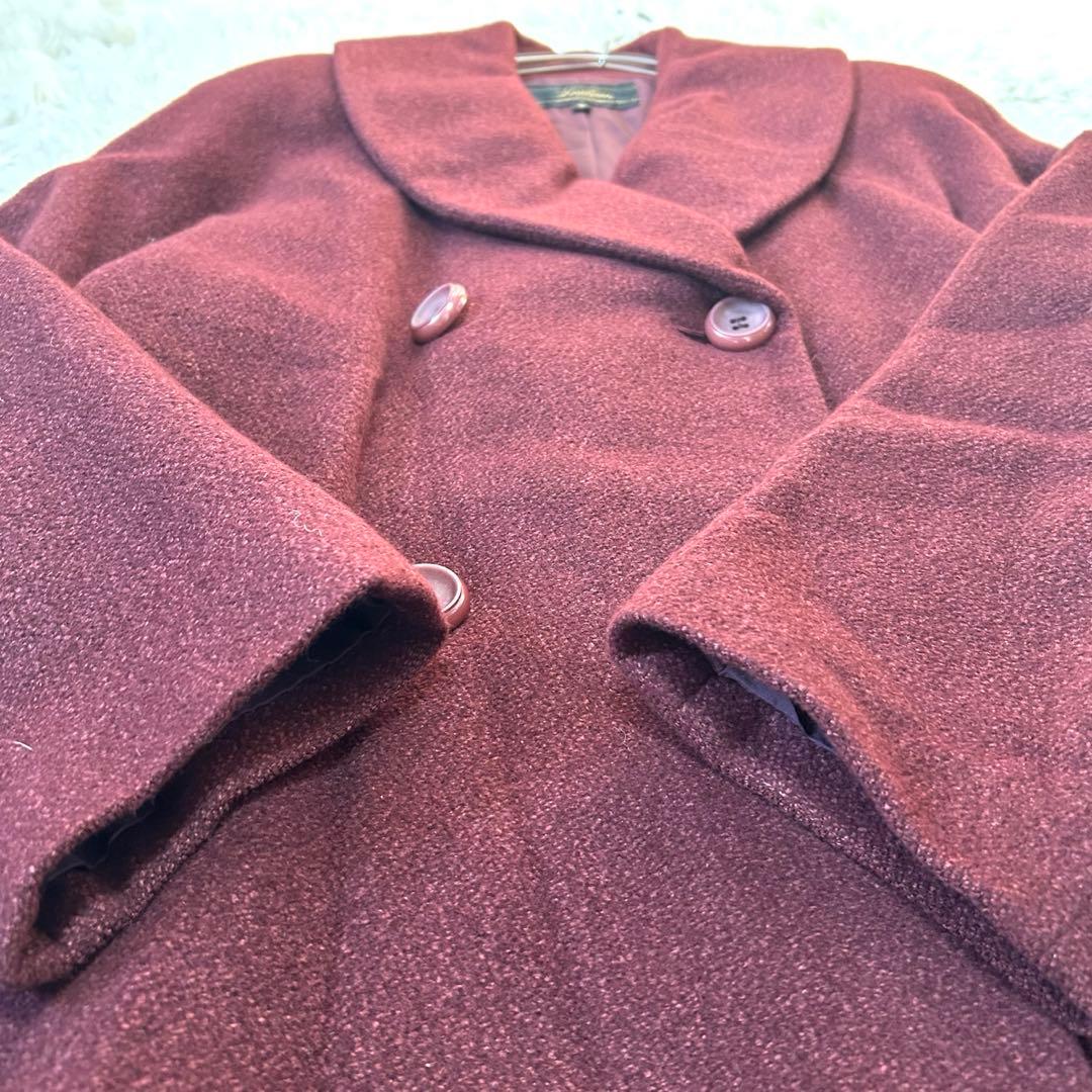 Leilian ダブルブレストロングコート 高級 シルク アンゴラブレンド