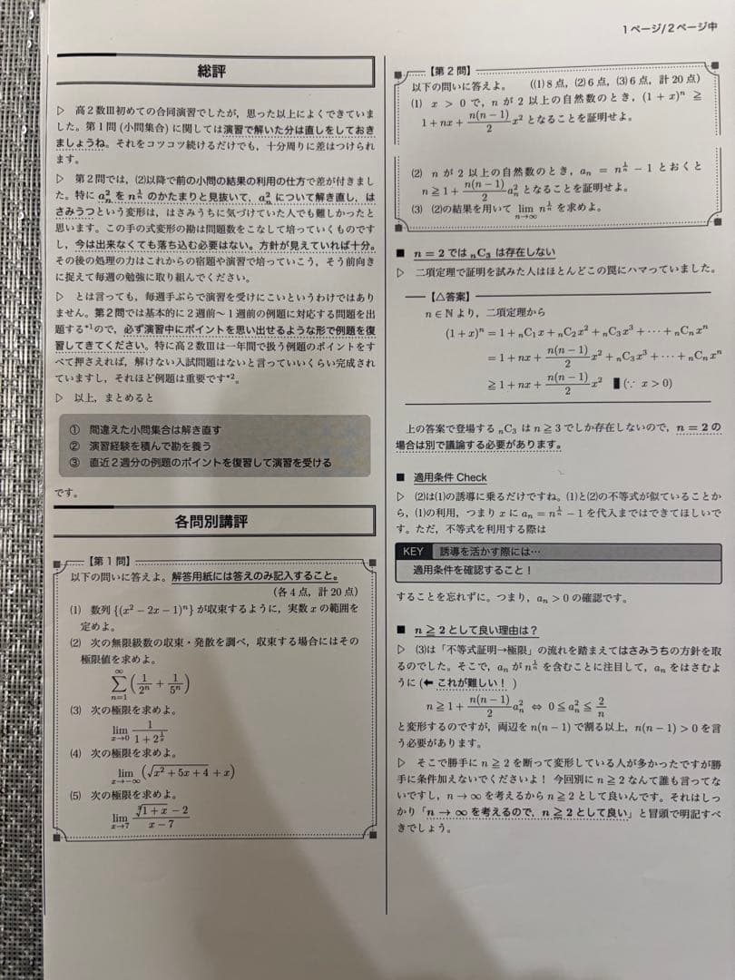 鉄緑会 高2 数iii 発展演習 授業資料つき　全11回分