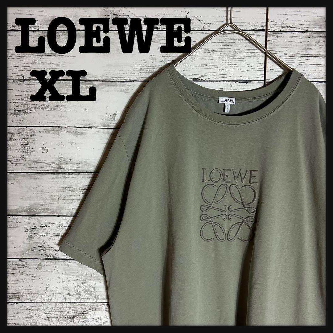 【高級デザイン】ロエベ☆アナグラム刺繍ロゴTシャツ☆XL☆カーキ☆オーバーサイズ