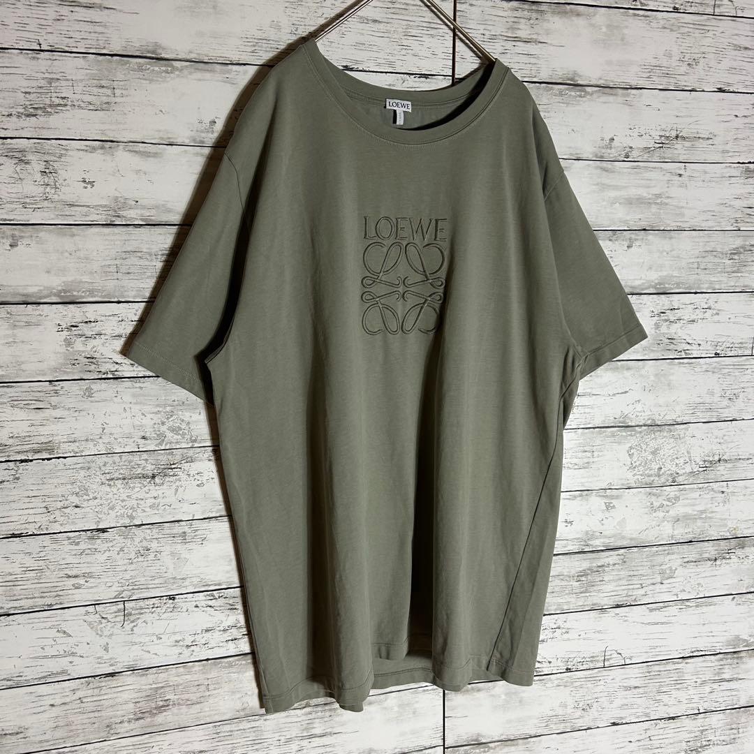 【高級デザイン】ロエベ☆アナグラム刺繍ロゴTシャツ☆XL☆カーキ☆オーバーサイズ