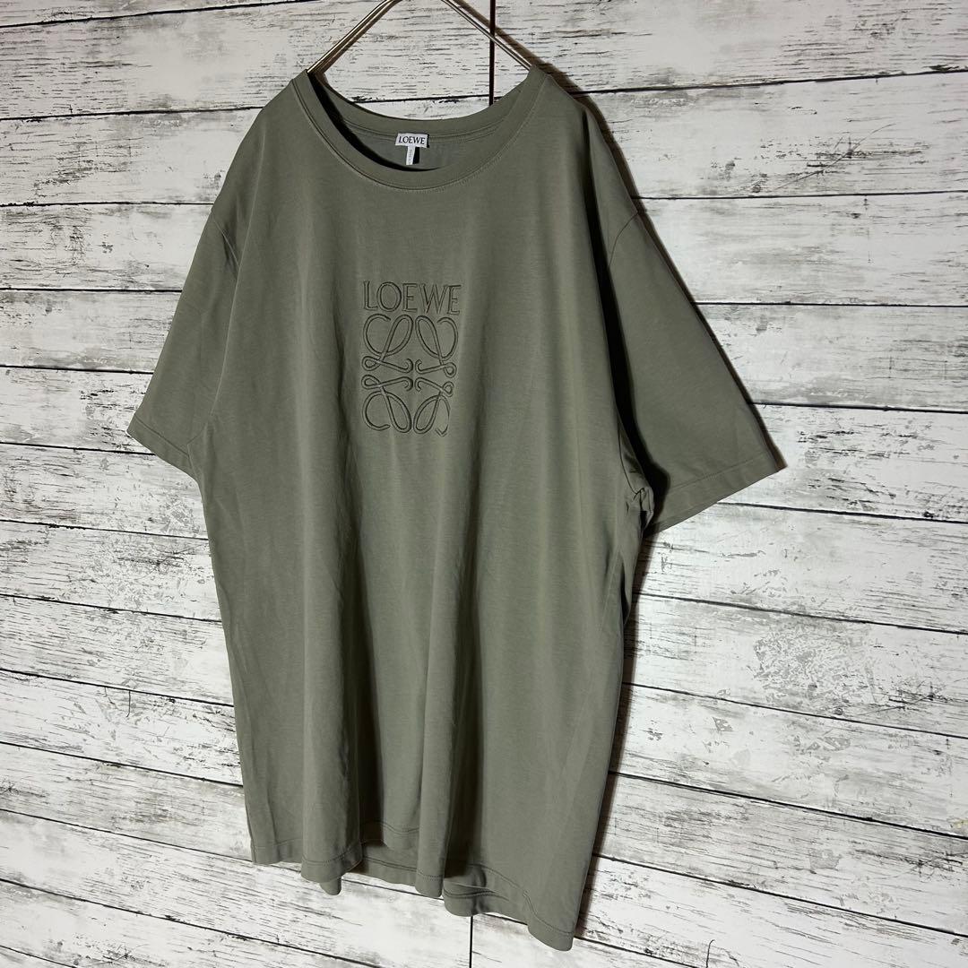 【高級デザイン】ロエベ☆アナグラム刺繍ロゴTシャツ☆XL☆カーキ☆オーバーサイズ
