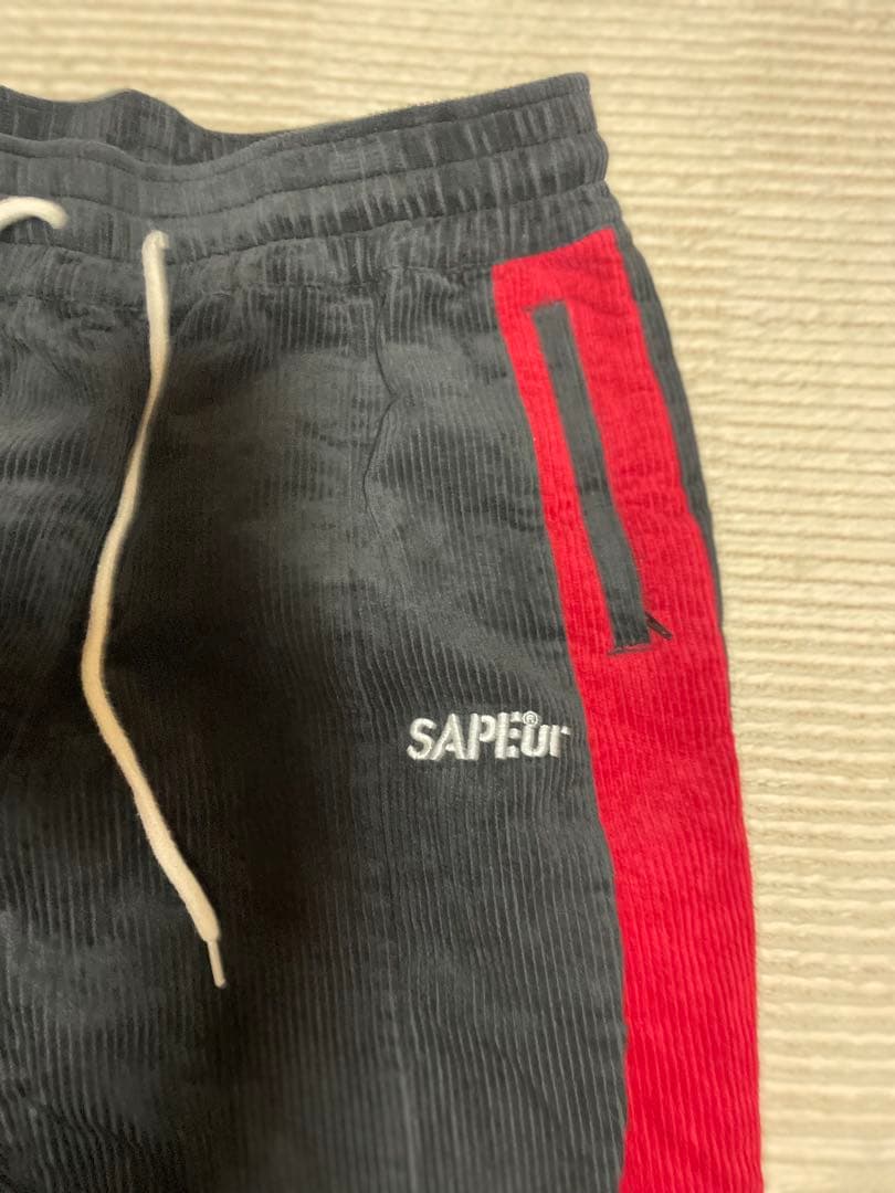SAPLUR コーデュロイ ジョガーパンツ 黒赤